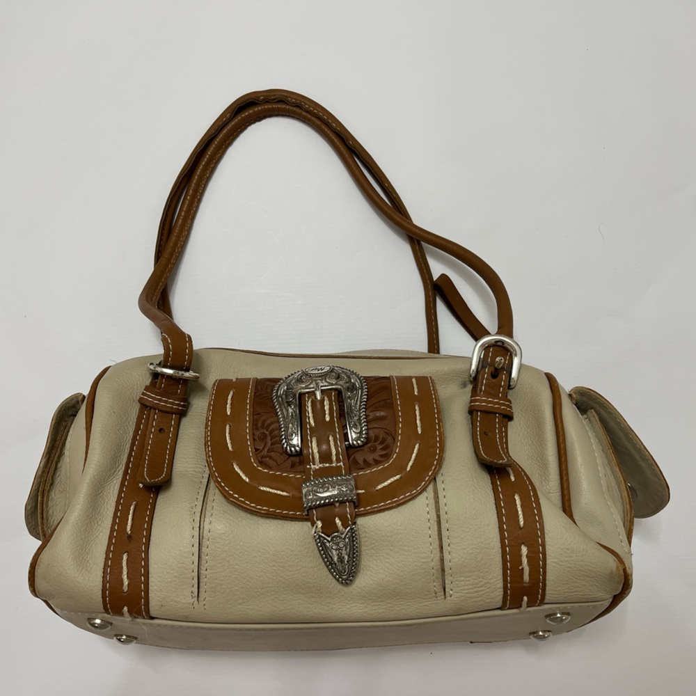 American West - Cream Leather Satchel Handbag